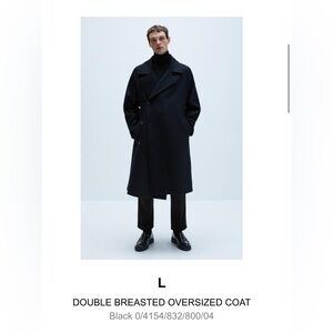 Zara Men's Double Breasted Oversized Wool Blend Belted Coat Size Large
